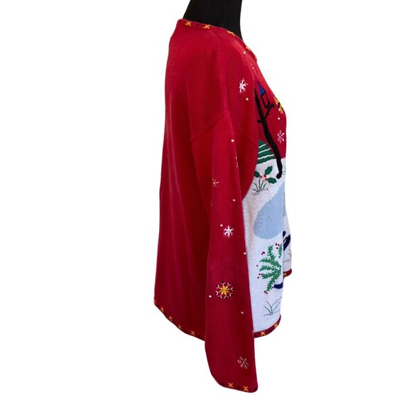 Designers Originals Studio L Red Ugly Christmas Holiday Sweater Skating Penguins - Picture 5 of 14